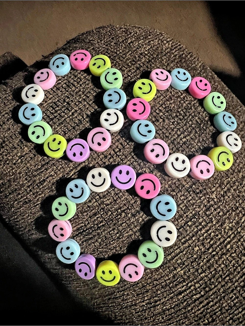Smiley Face Bead Bracelet Set Multicolor stretchy bracelet set of 3 B293